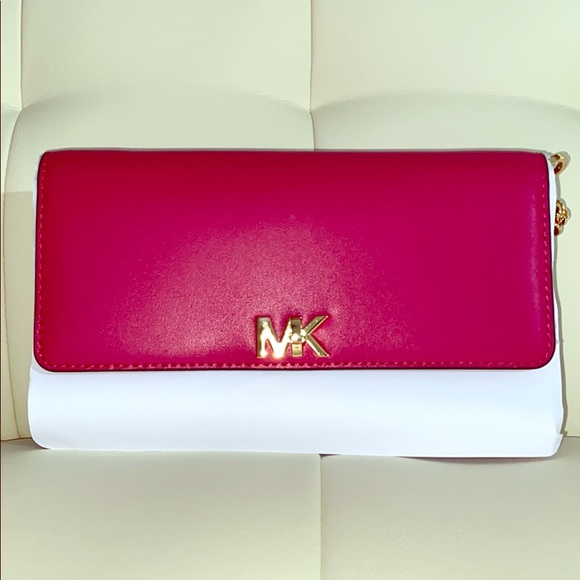 Michael Kors  MOTT leather clutch gold chain Pink - Picture 1 of 8